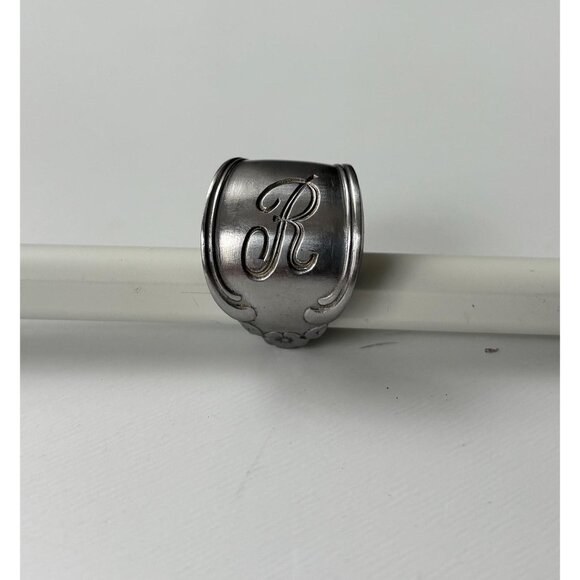 Handmade Monogram “R” Spoon Ring: Size 5 1/4 Upcycled vintage silverware jewelry - Picture 1 of 9